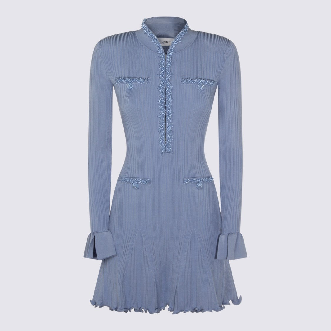 Self-Portrait Blue High-Collar Buttoned Dress