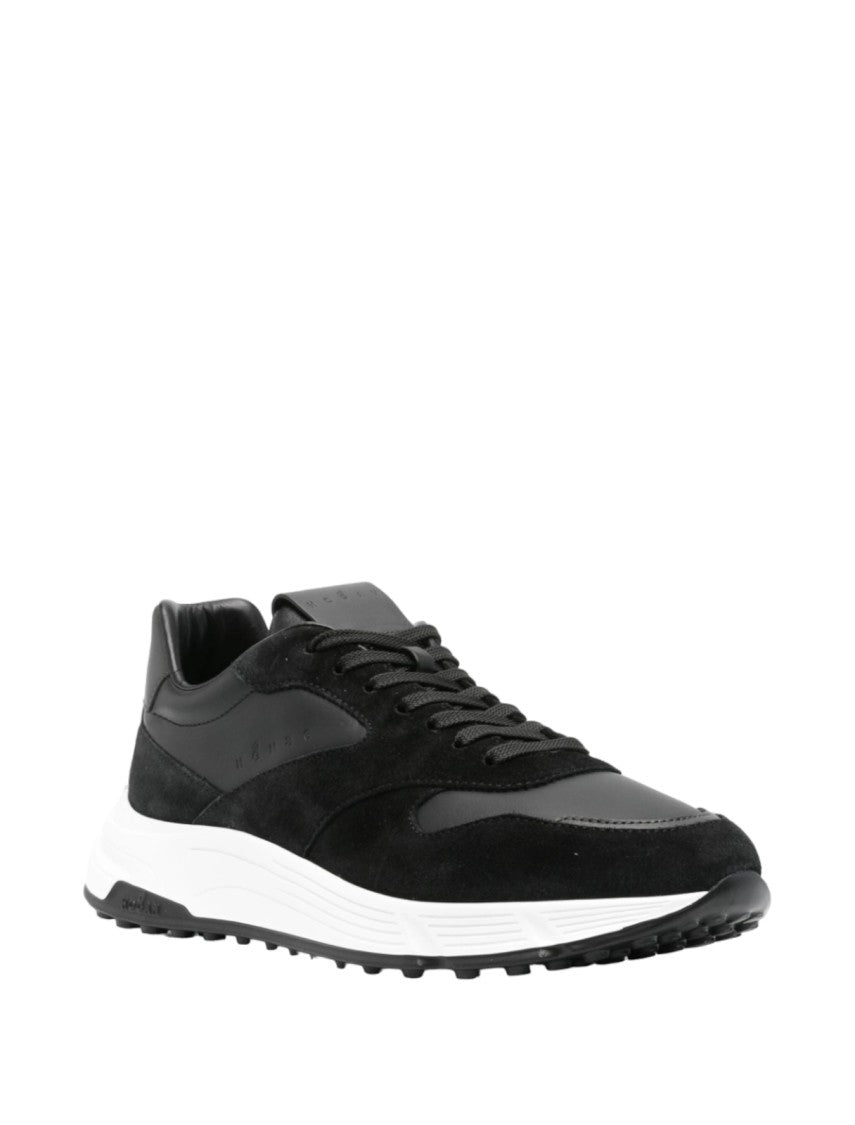 Hogan Black Smooth And Suede Textured Sneakers