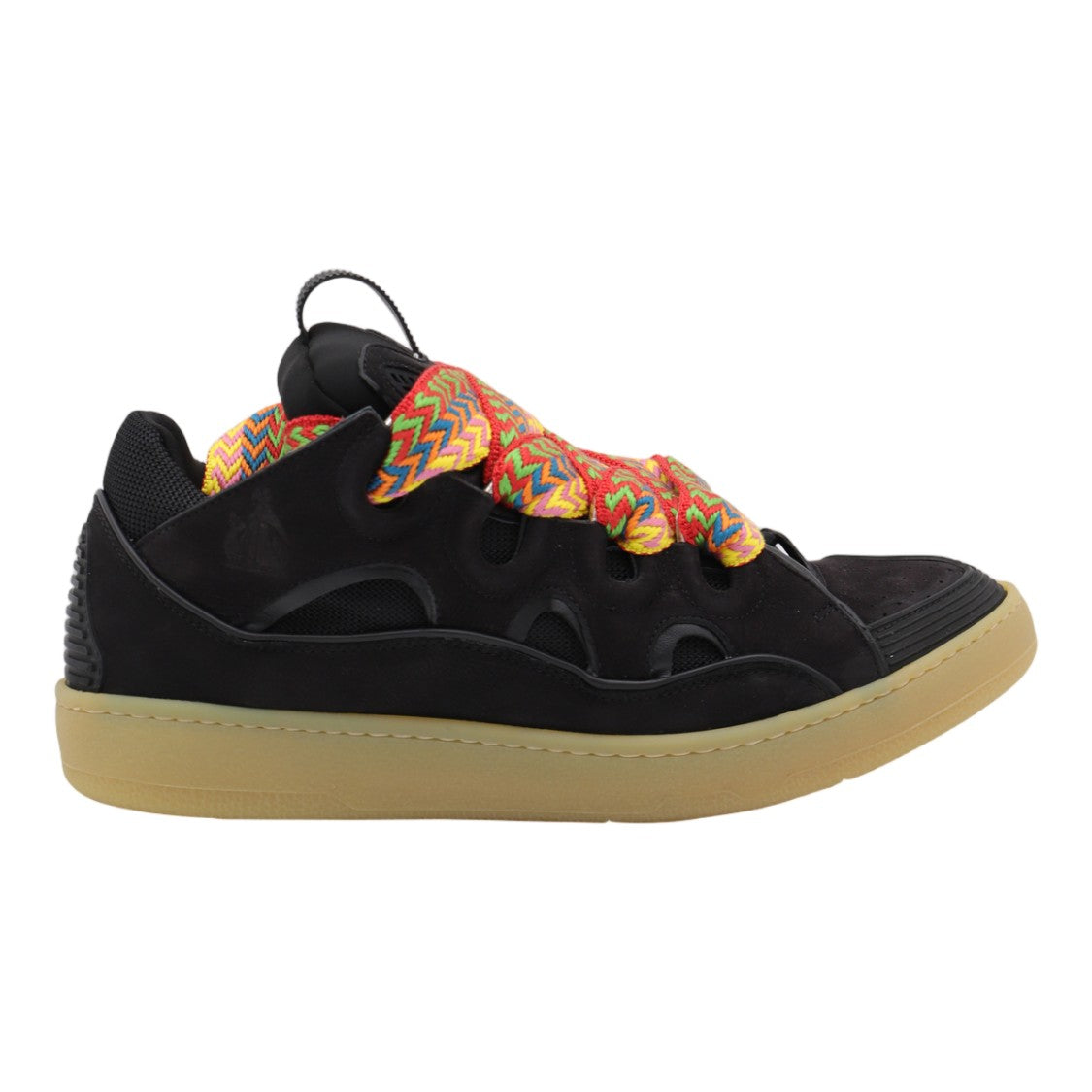 Lanvin Matte Black Sneakers With Multicolored Zigzag Laces
