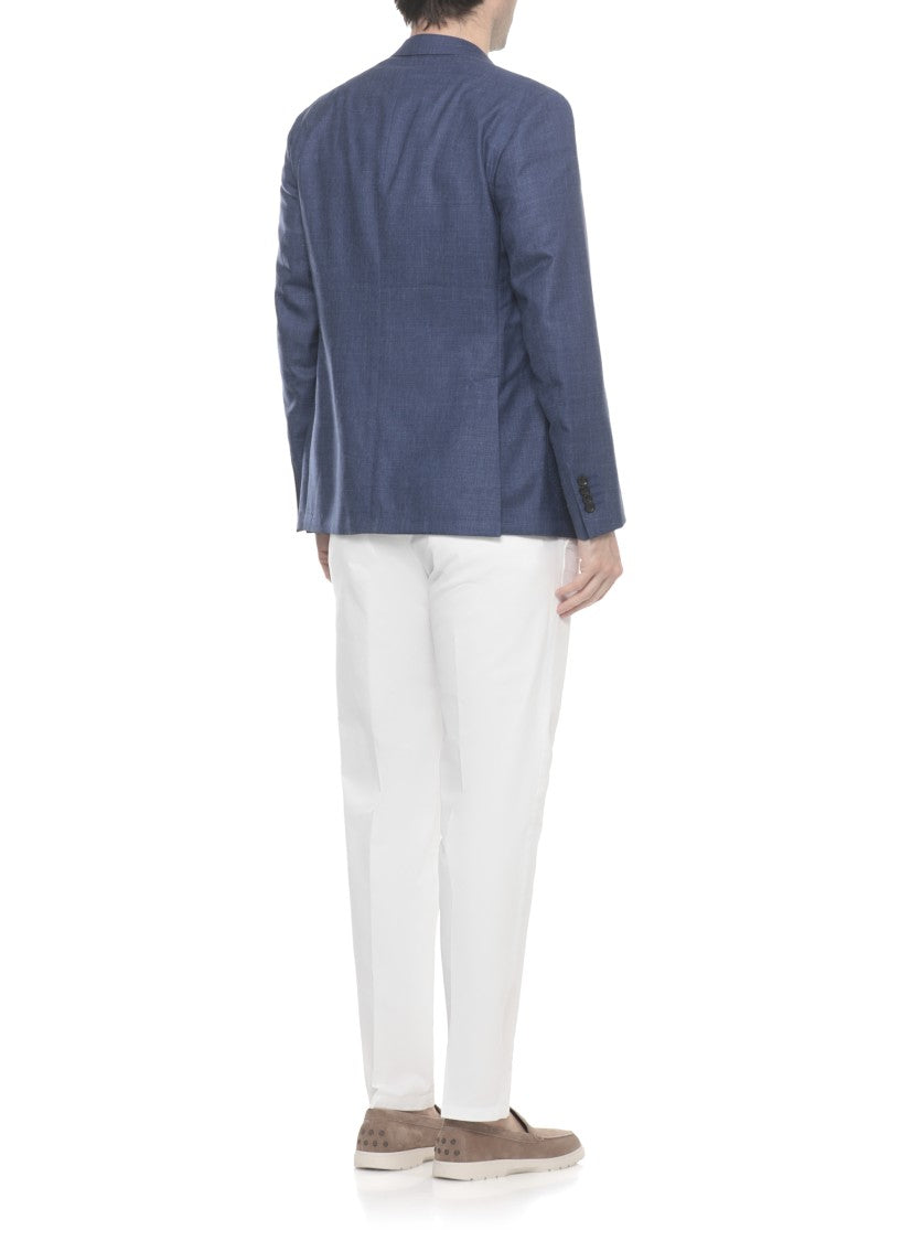 La Torre Red Blue Classic Lapel Wool Blazer
