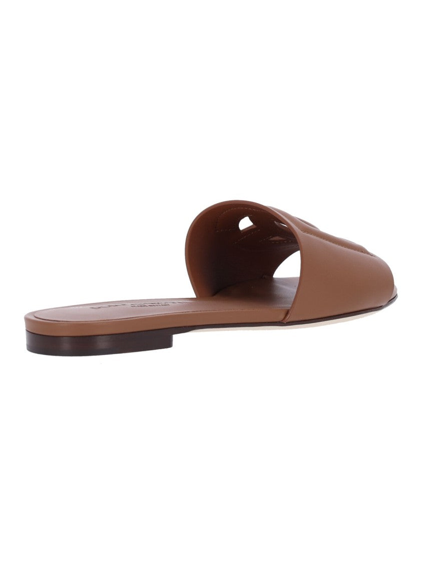 Dolce & Gabbana Brown Dg Leather Slides Sandals