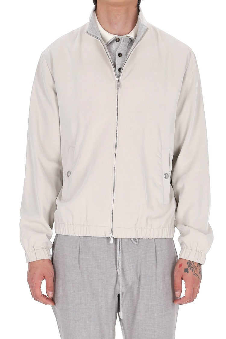 Eleventy Ivory Pure Silk Bomber Jacket
