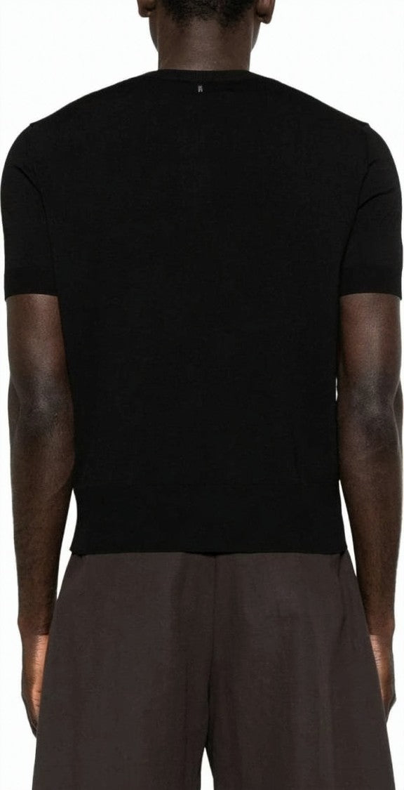 Ami Paris Black Fitted Viscose Rayon Crewneck Sweater
