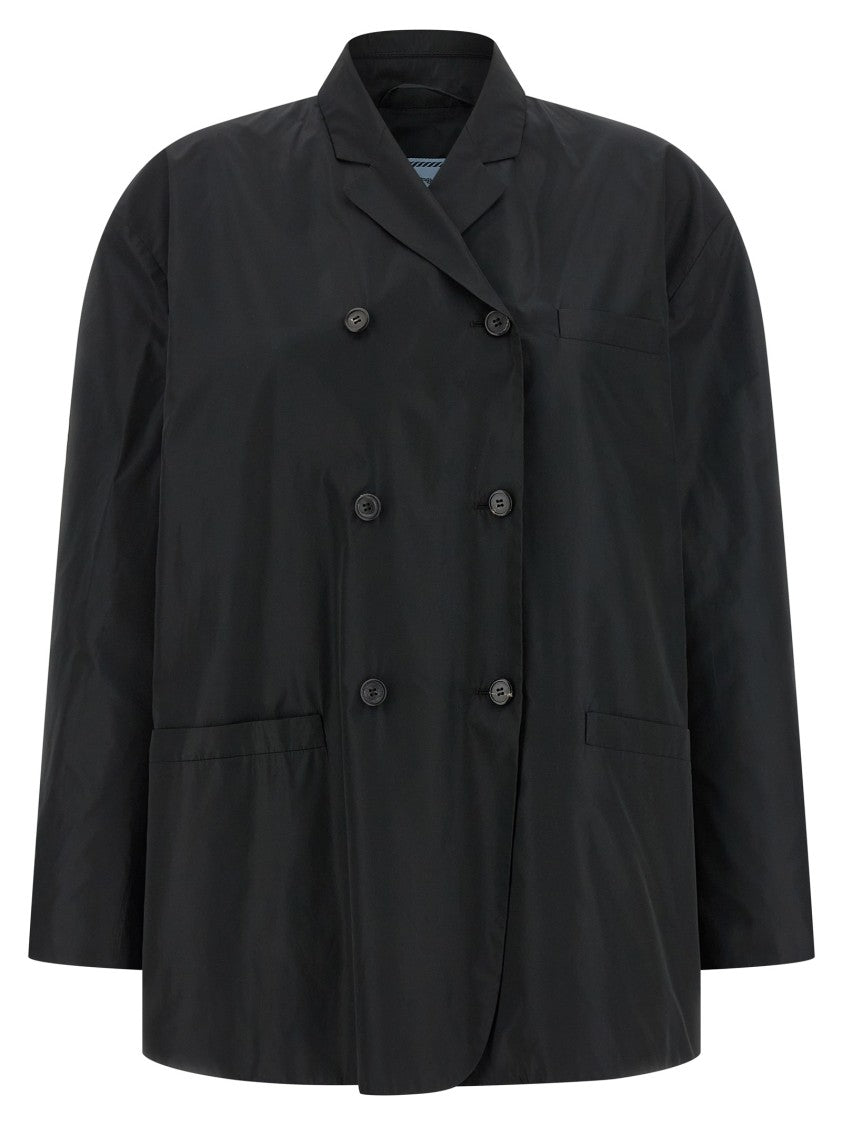 Prada Double-Breasted Taffeta Jacket With Mirror Lapels