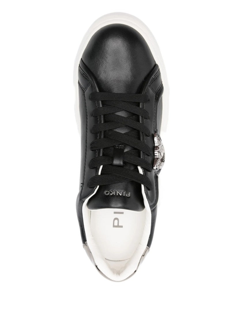Pinko Black Yoko 06 Metallic-Logo Leather Sneakers