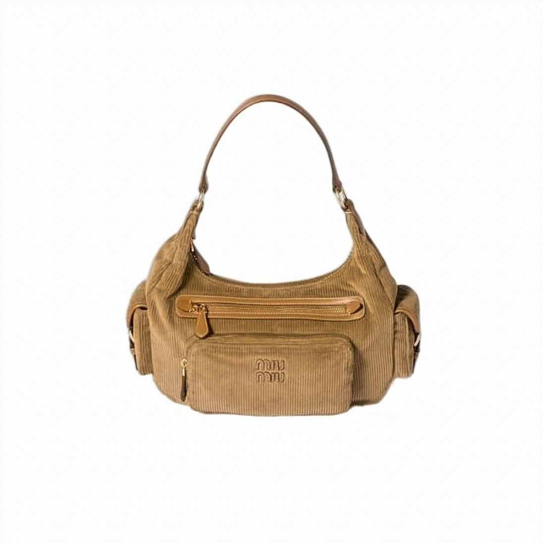 Miu Miu Corduroy Shoulder Bag With Logo-Embossed Pocket