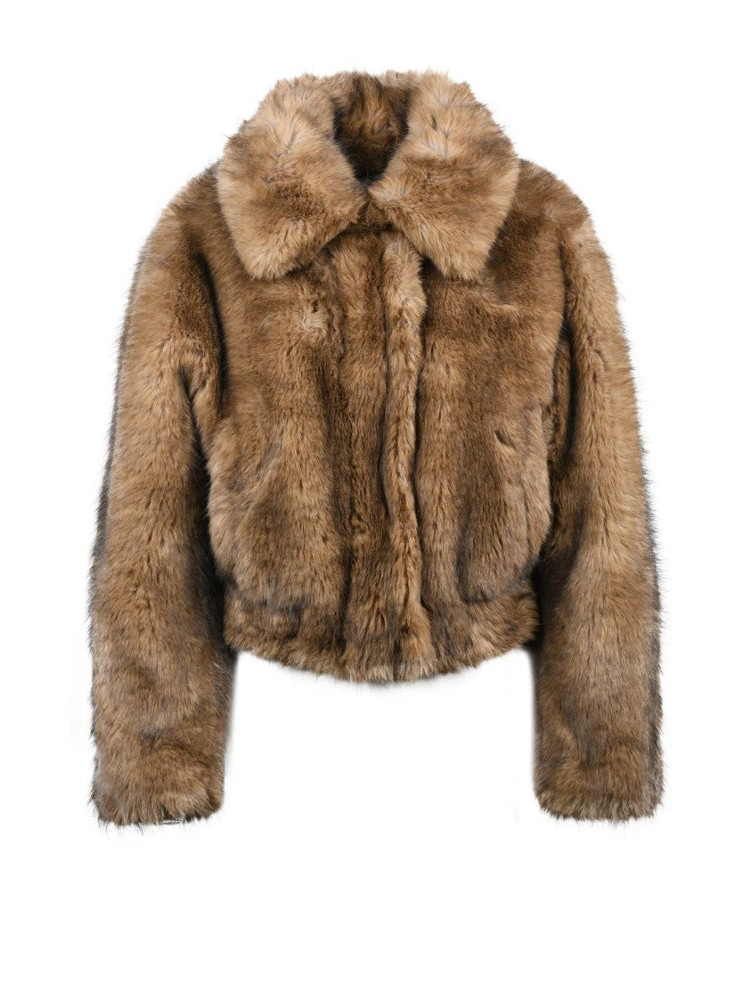 Stand Studio Grey Cropped Faux Fur Polyester Jacket
