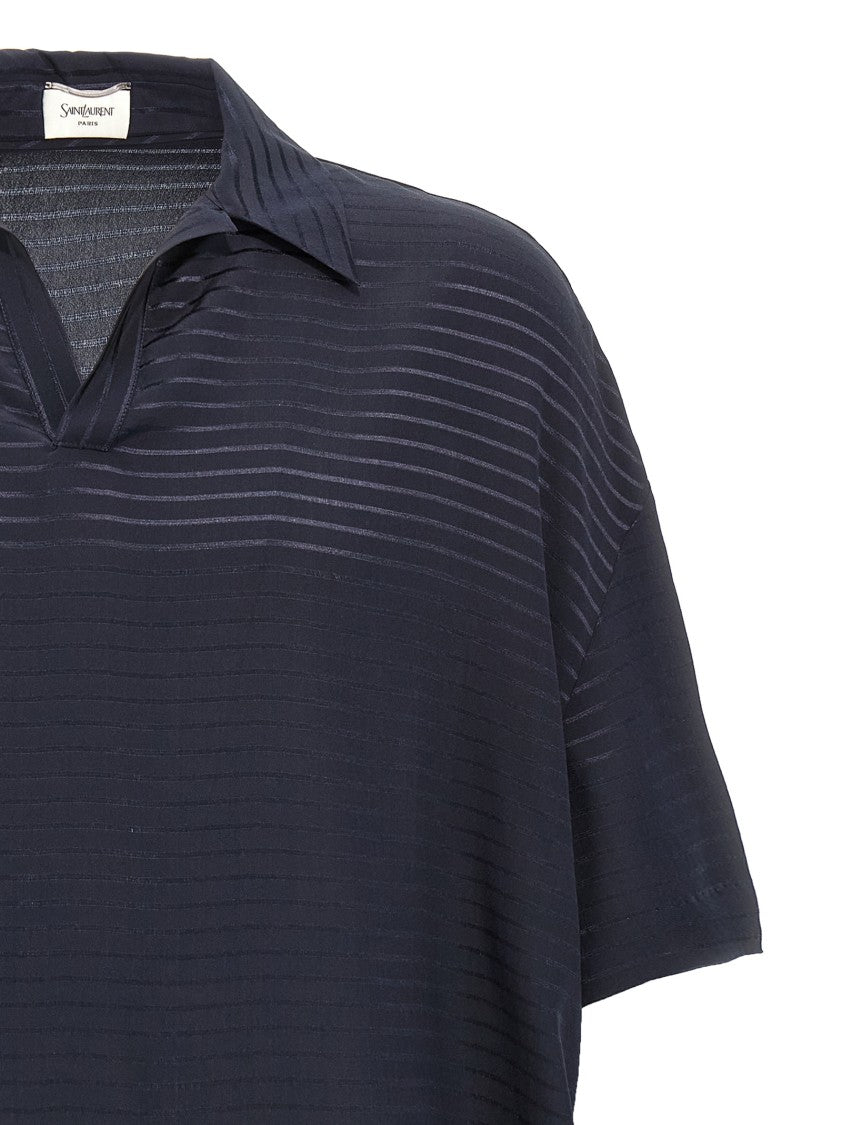 Saint Laurent Silk Striped Polo Shirt With V-Neck