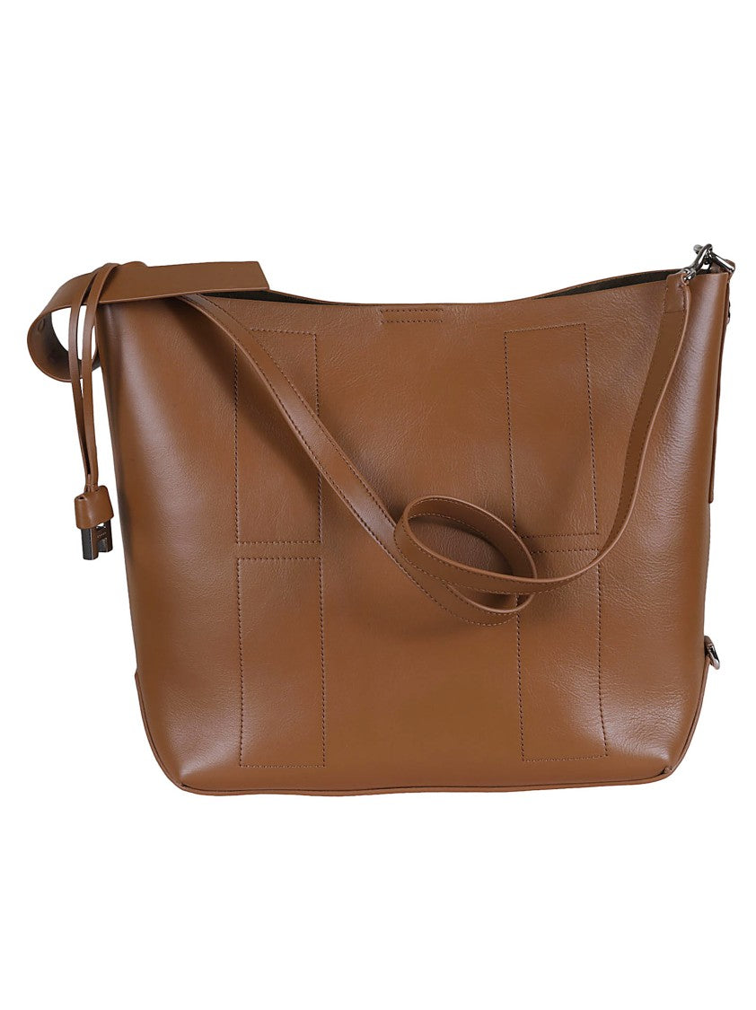 Hogan Brown Leather Hobo Bag With Design