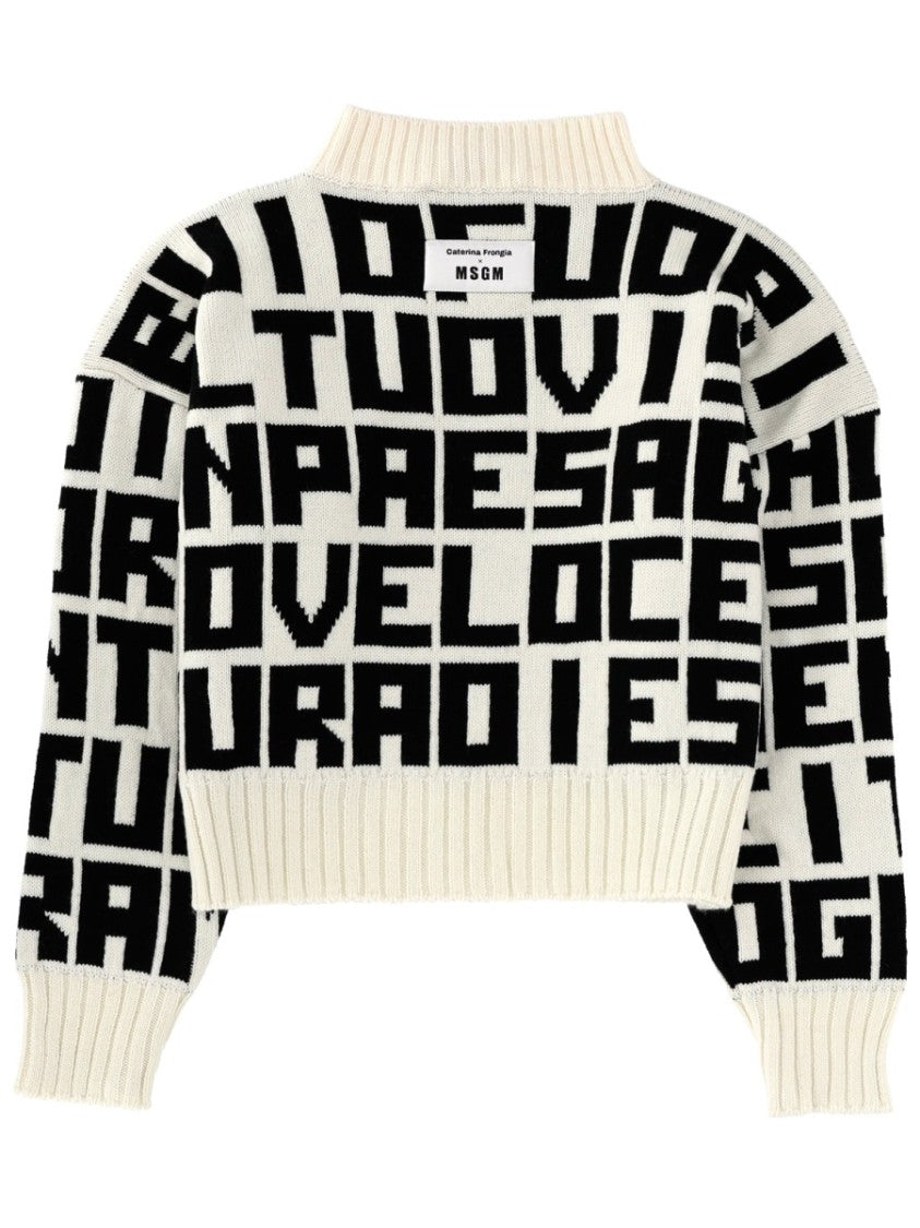 Msgm Black Virgin Wool-Blend Lettered Sweater
