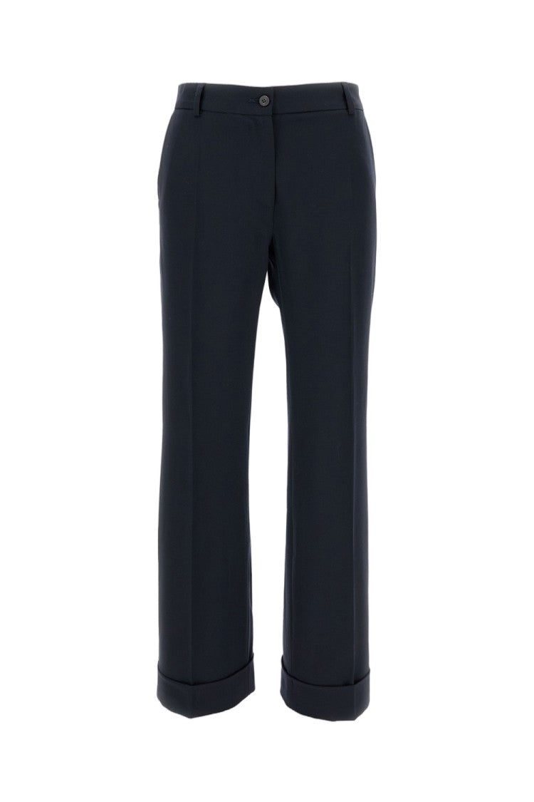 Alberto Biani Tailored Stretch Wool Trousers With Ankle-Length Cut And Turned-Up Hem