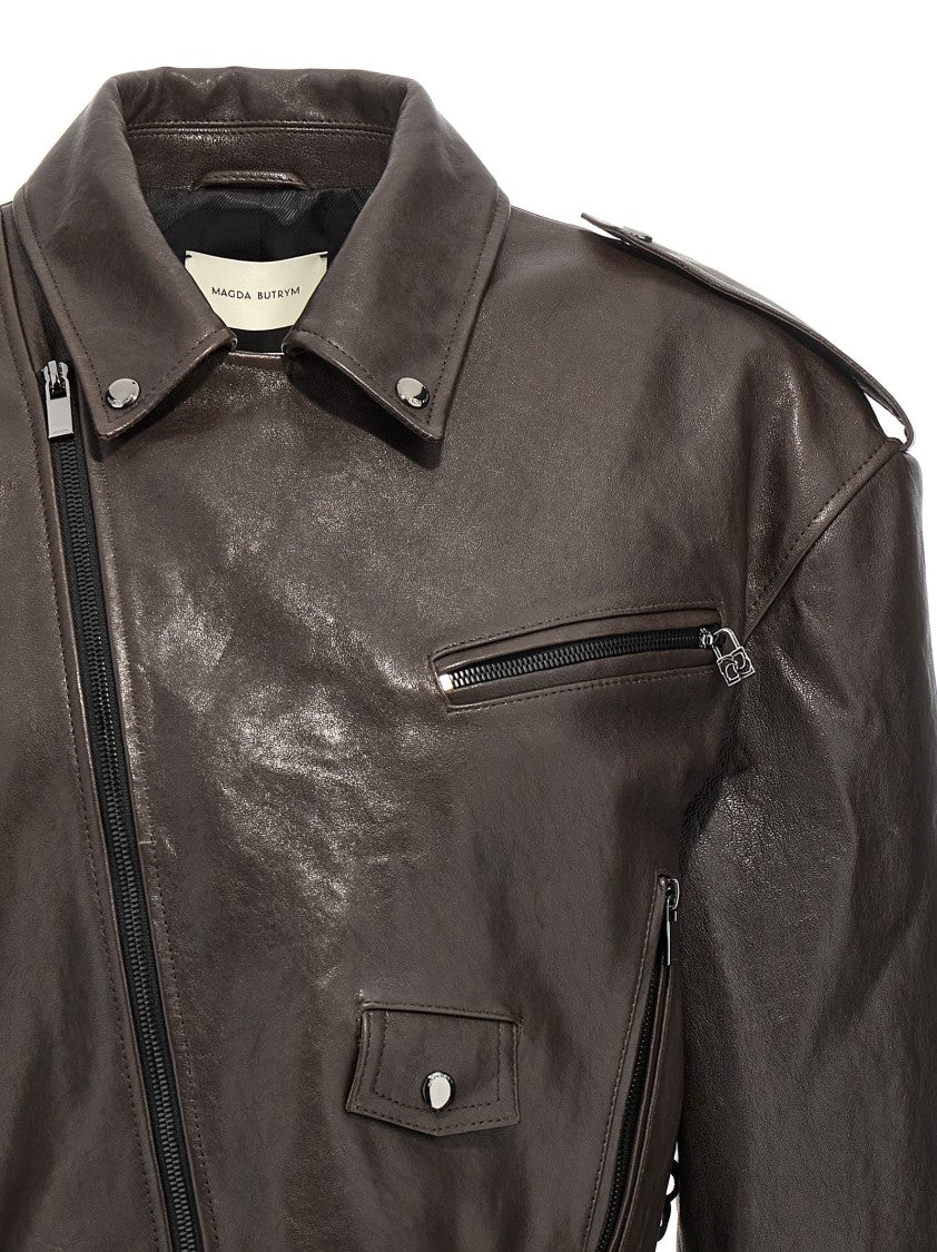 Magda Butrym Cropped Brown Sheepskin Biker Jacket