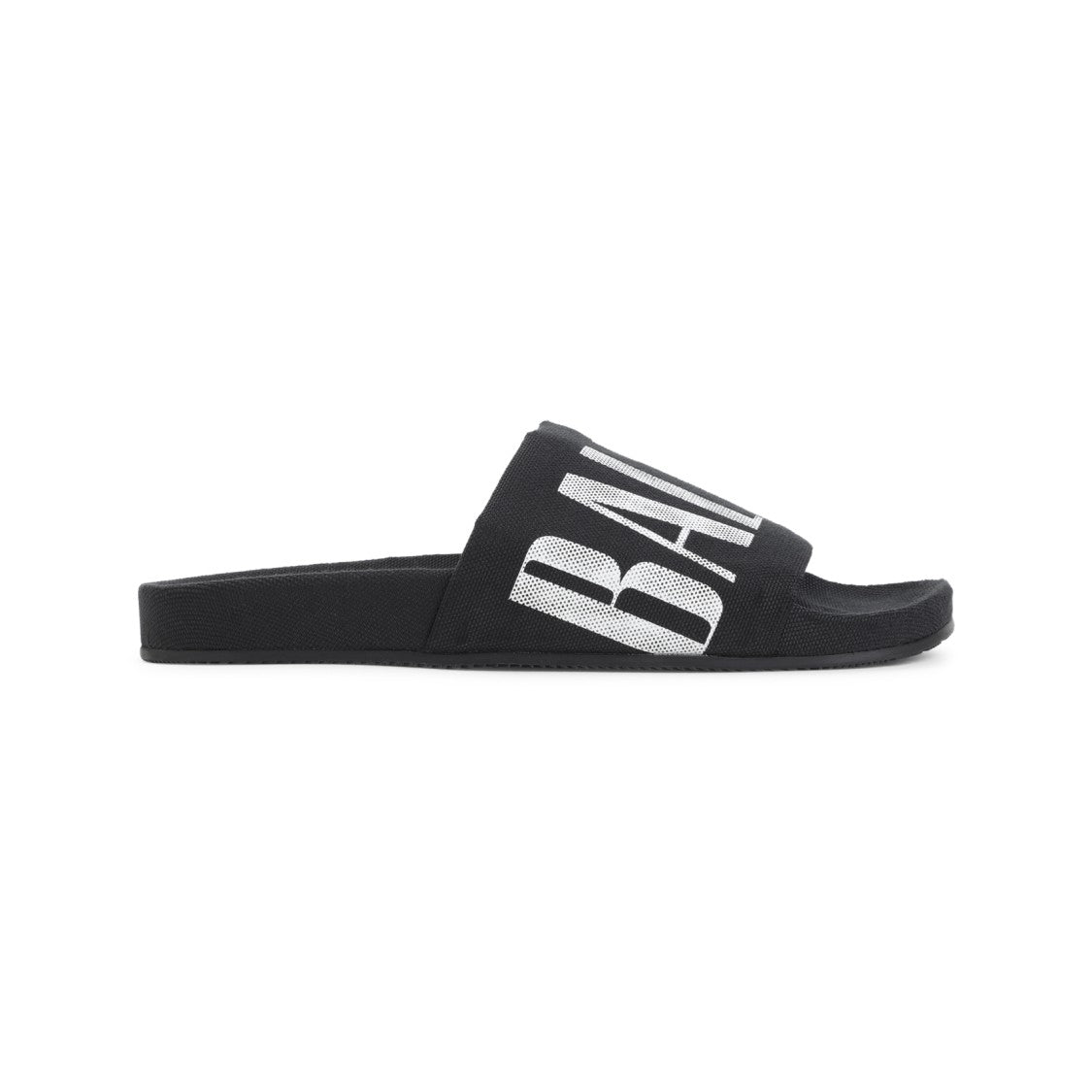 Balenciaga Black Slide Sandals With Bold Lettering
