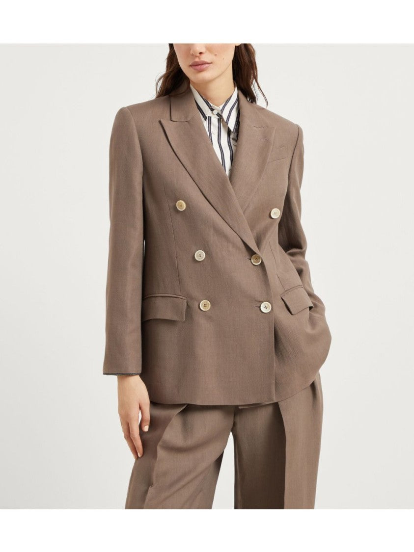 Brunello Cucinelli Chocolate Brown Double-Breasted Jacket