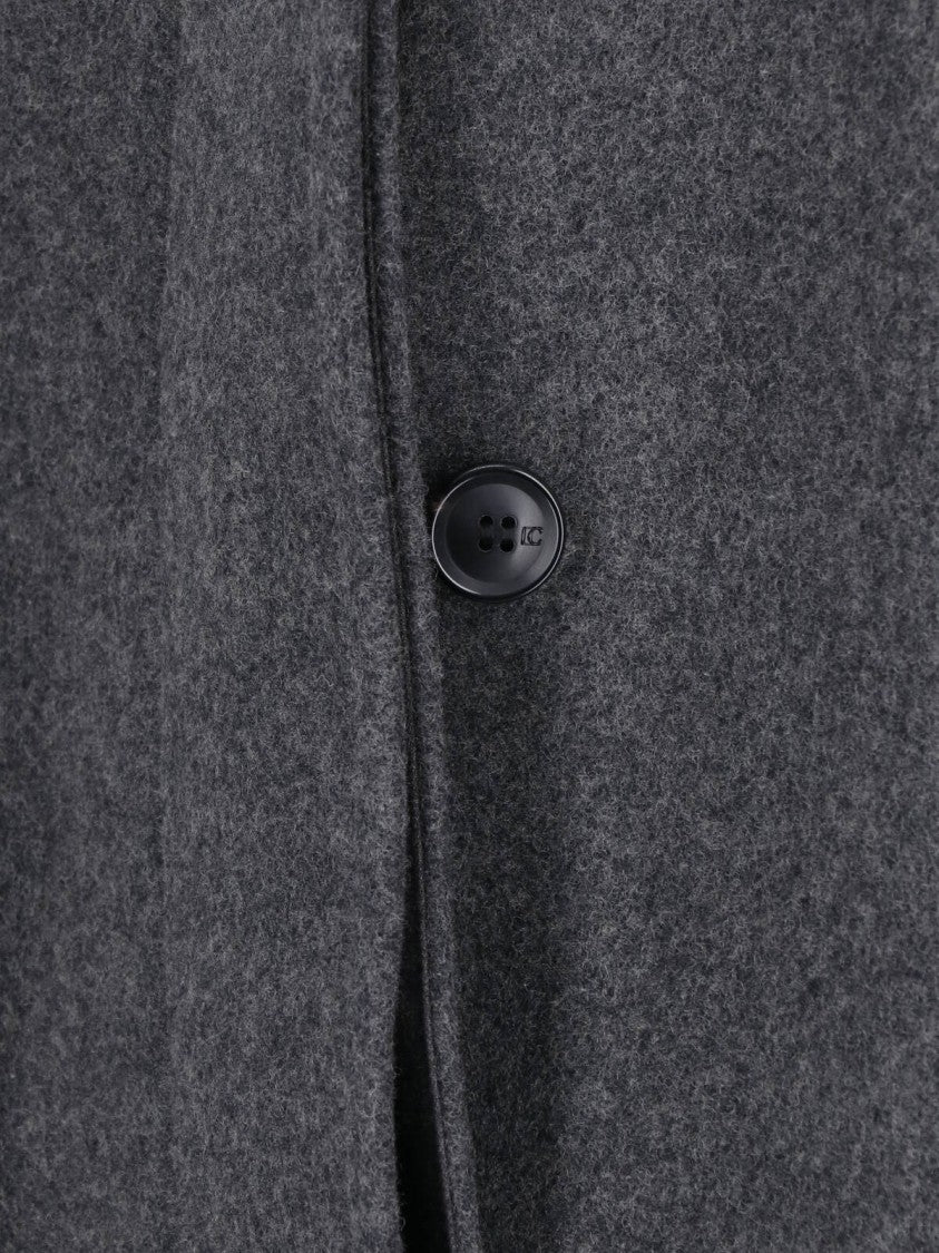 Low Classic Wool And Cashmere Blend Grey Coat With Concealed Button Closure