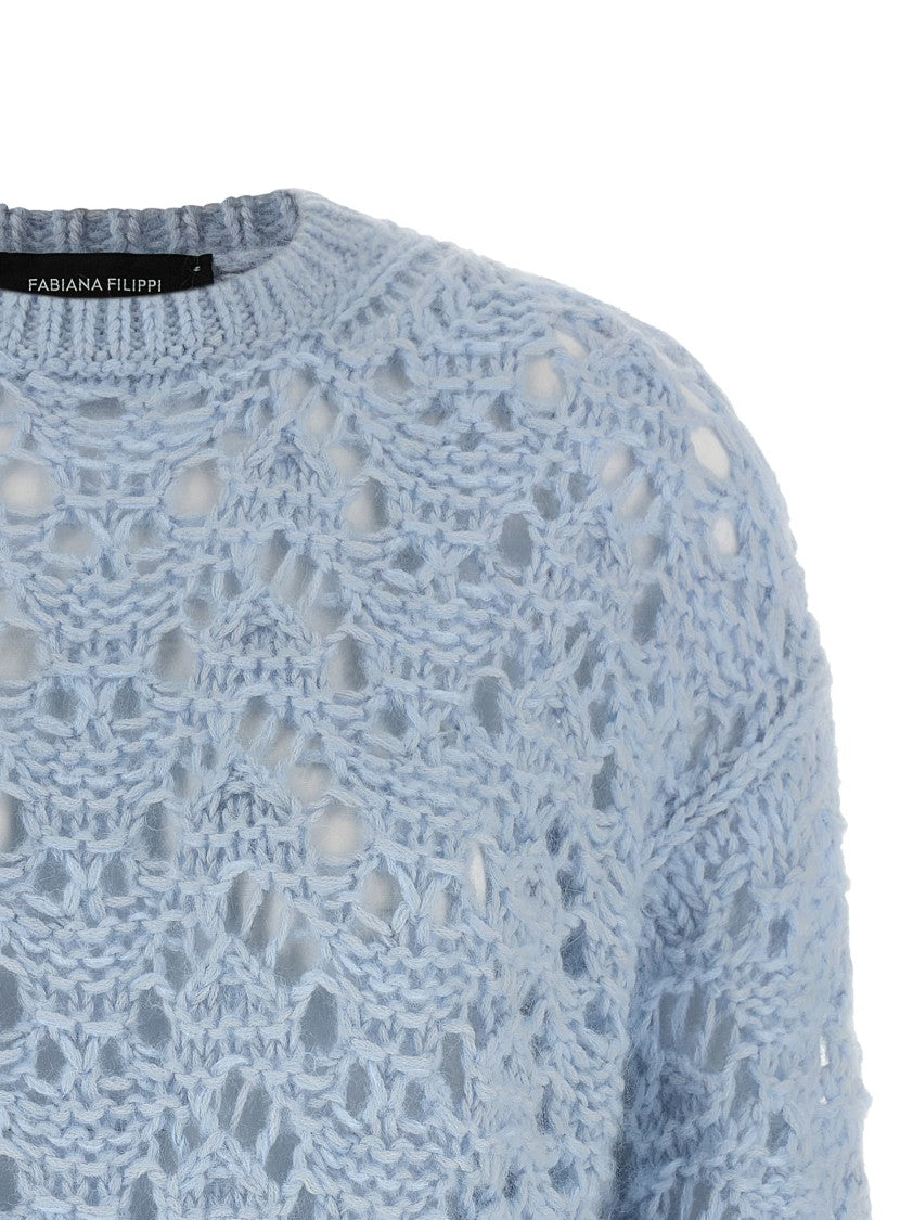 Fabiana Filippi Openwork Knit Sweater With Ribbed Cuffs And Crew Neckline