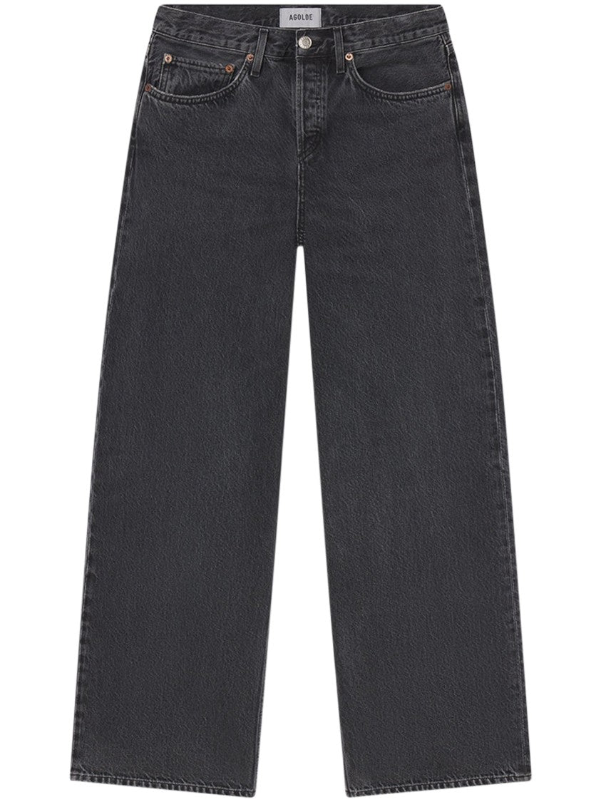 Agolde Loose-Fit Black Denim Trousers With Five-Pocket Design