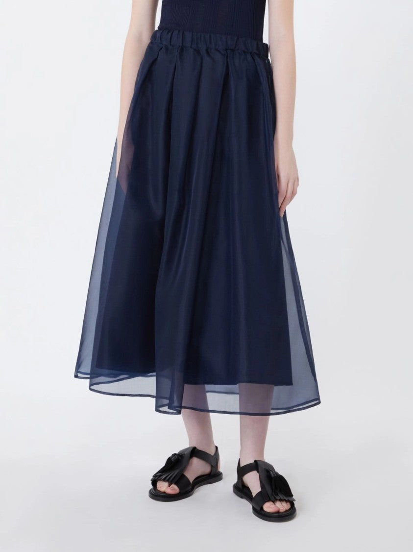Max Mara Midi Skirt With Sheer Overlay And Elastic Waistband