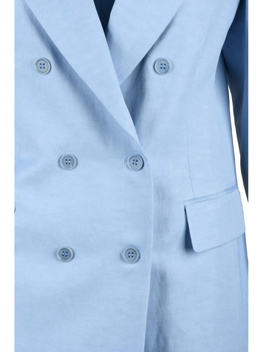 P.A.R.O.S.H. Light Blue Viscose Linen Women's Double-Breasted Jacket