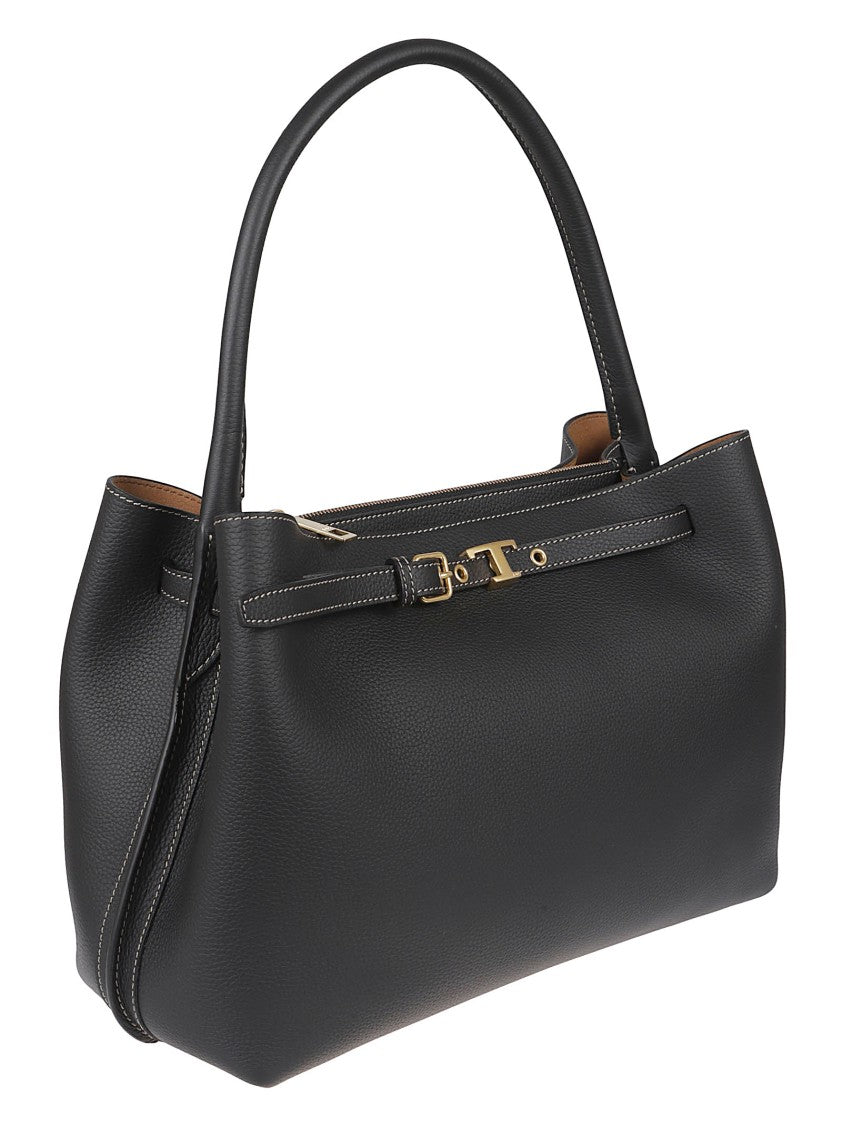 Tod's Structured Handbag In Textured Black Leather