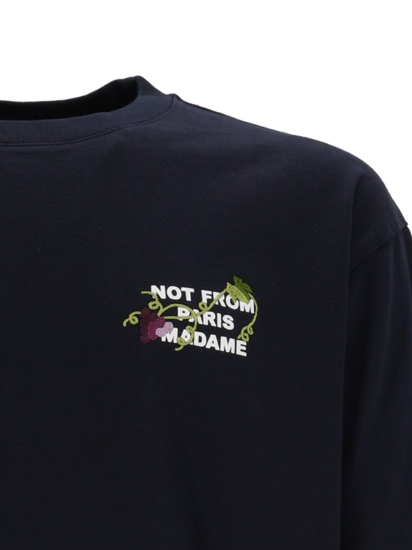 Drôle De Monsieur Navy Vine Embroidered Slogan T-Shirt