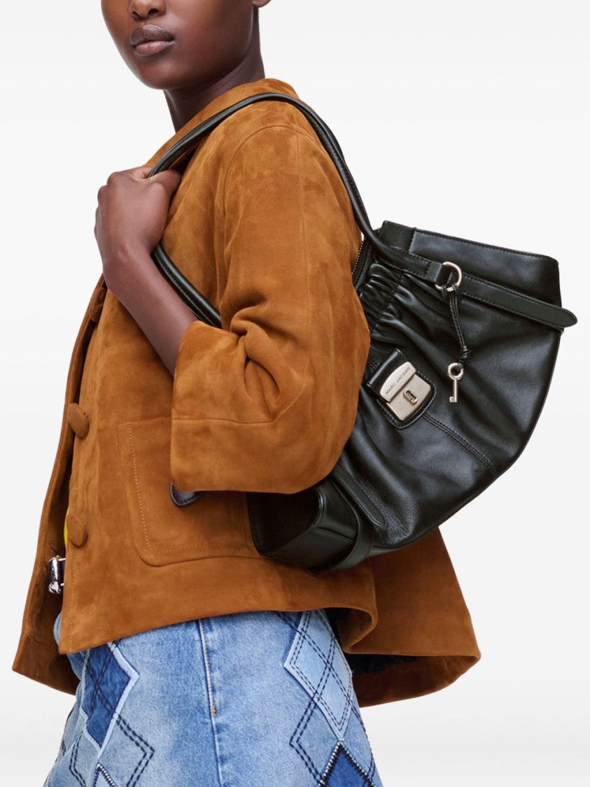 Marc Jacobs Elongated Black Leather Bag With Zip Closure And Lock Detail