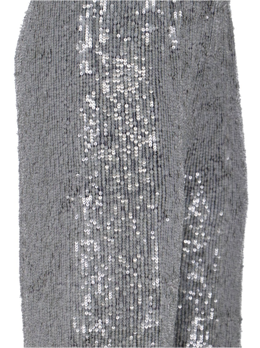 Parosh High-Waisted Grey Trousers With Sequin Embellishments