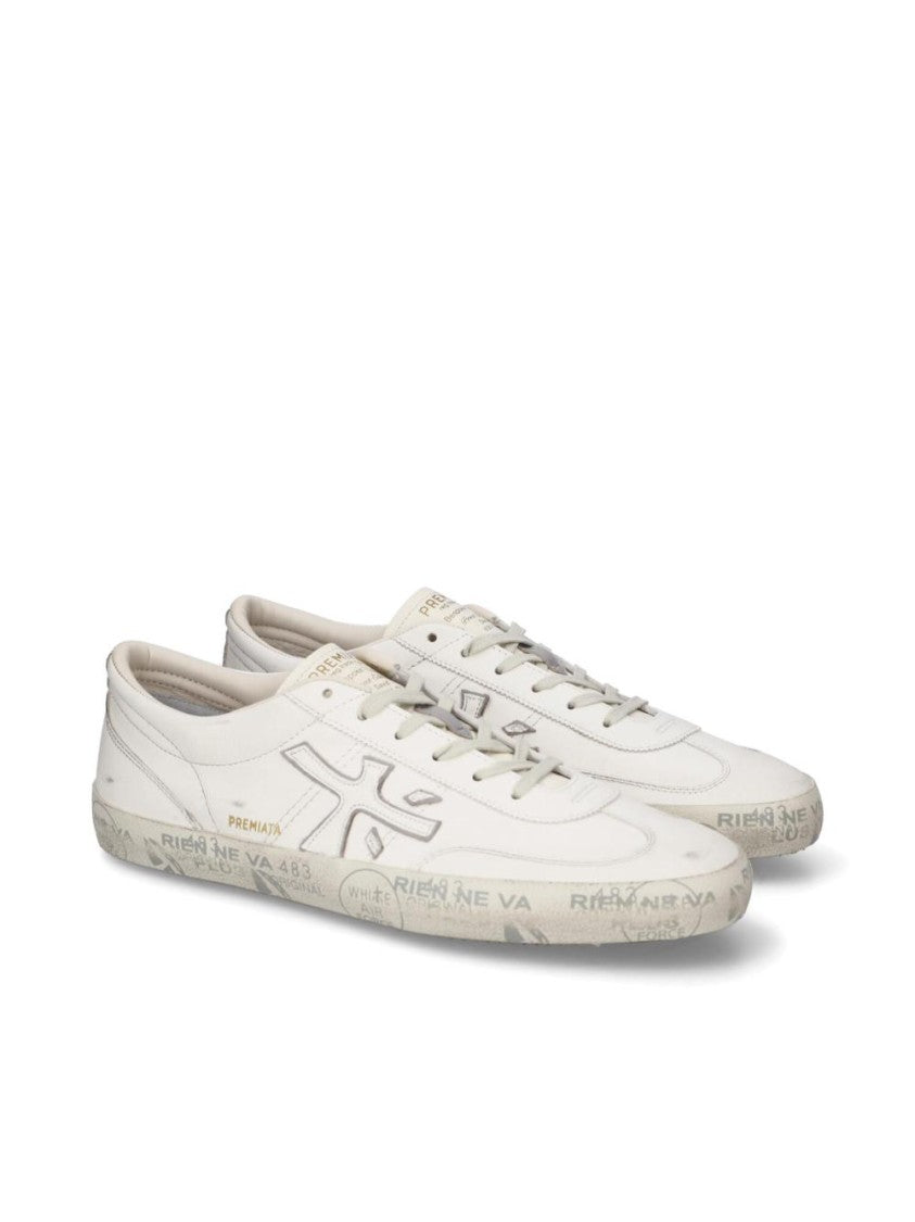 Premiata White Leather Lace-Up Sneakers