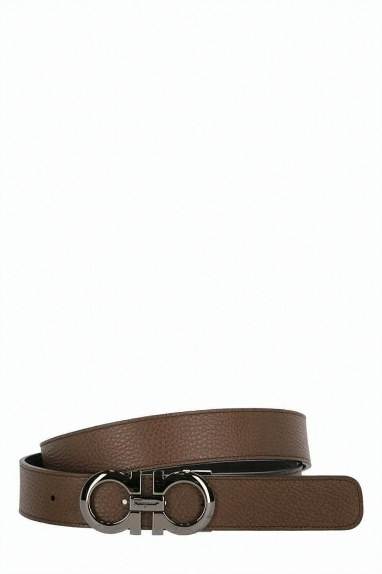 Salvatore Ferragamo Textured Calf Leather Belt With Double-Ring Buckle