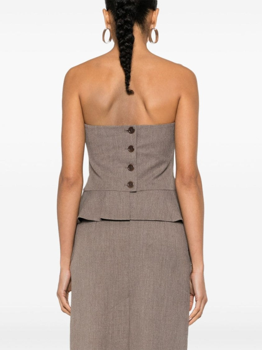 Beaufille Tailored Strapless Brown Blouse