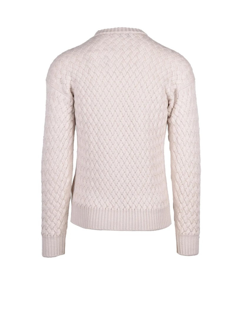 Alpha Studio Textured Cable Knit Sweater With Classic Crew Neckline