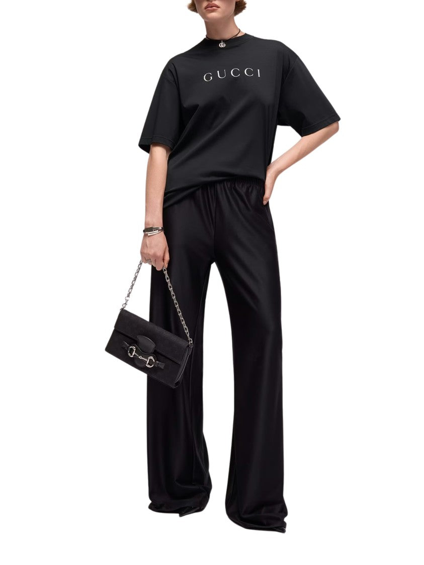 Gucci Black Glitter Logo Cotton Crewneck T-Shirt