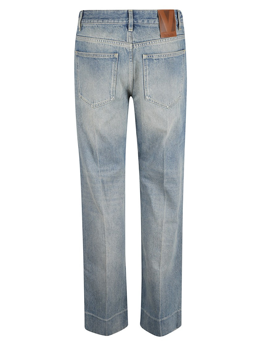 Valentino Garavani Stonewashed Denim Jeans With Central Ironed Pleats