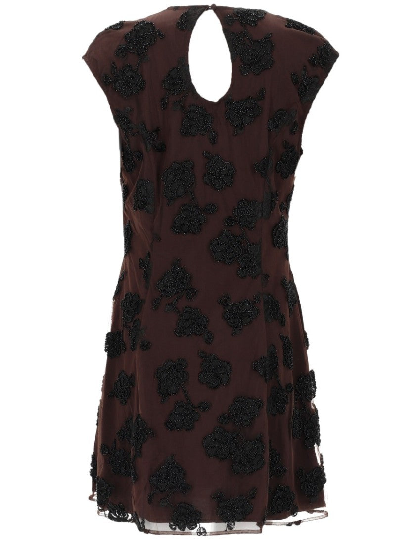 Rotate Birger Christensen Fitted Cap Sleeves Appliqué Dress
