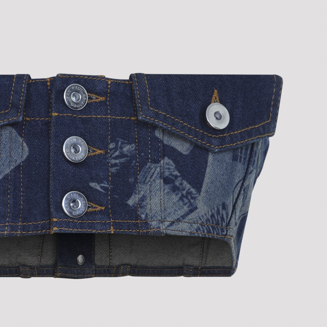 Jean Paul Gaultier Shoulderless Blue Denim Bra Top With Exaggerated Crop