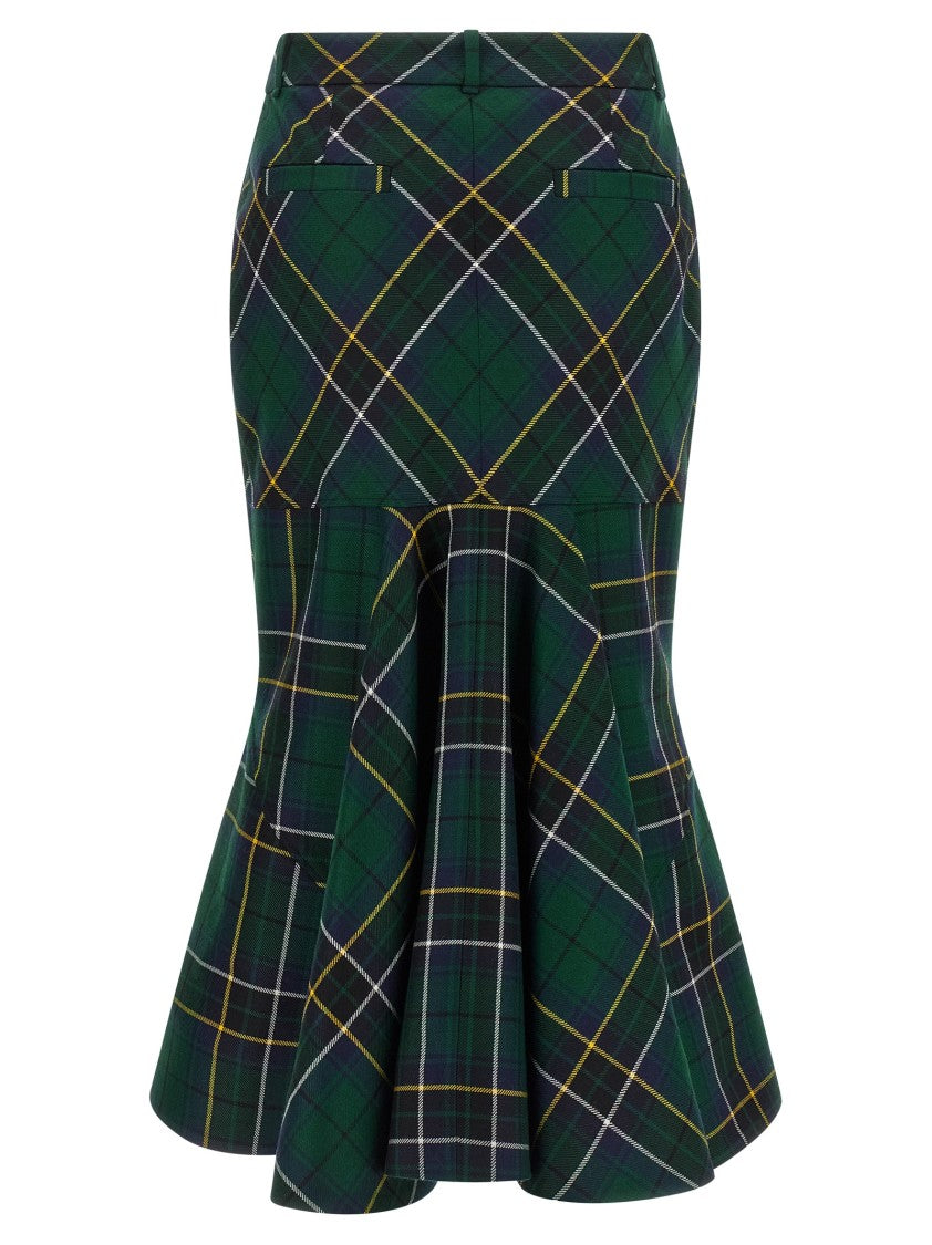 Mcqueen Wool Tartan Midi Skirt With Flared Silhouette And Asymmetrical Hem