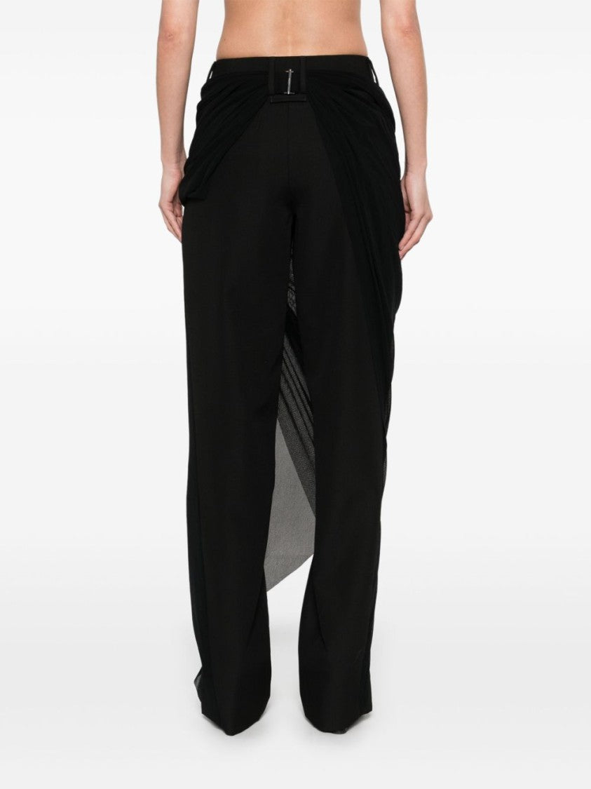 Jean Paul Gaultier Straight Leg Trousers With Draped Tulle Overlay