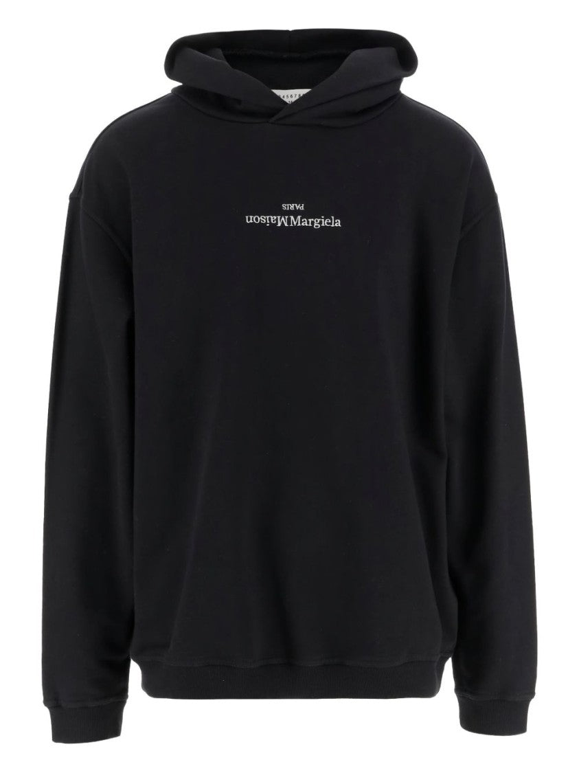 Maison Margiela Black Hoodie Sweater With Upside-Down Logo