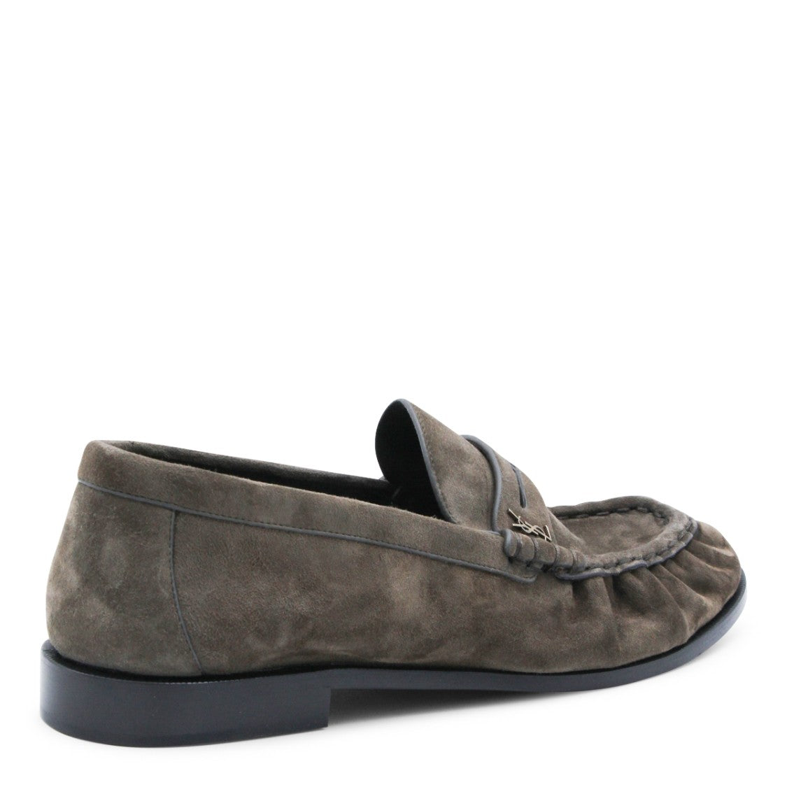 Saint Laurent Hand-Stitched Dark Brown Suede Loafers