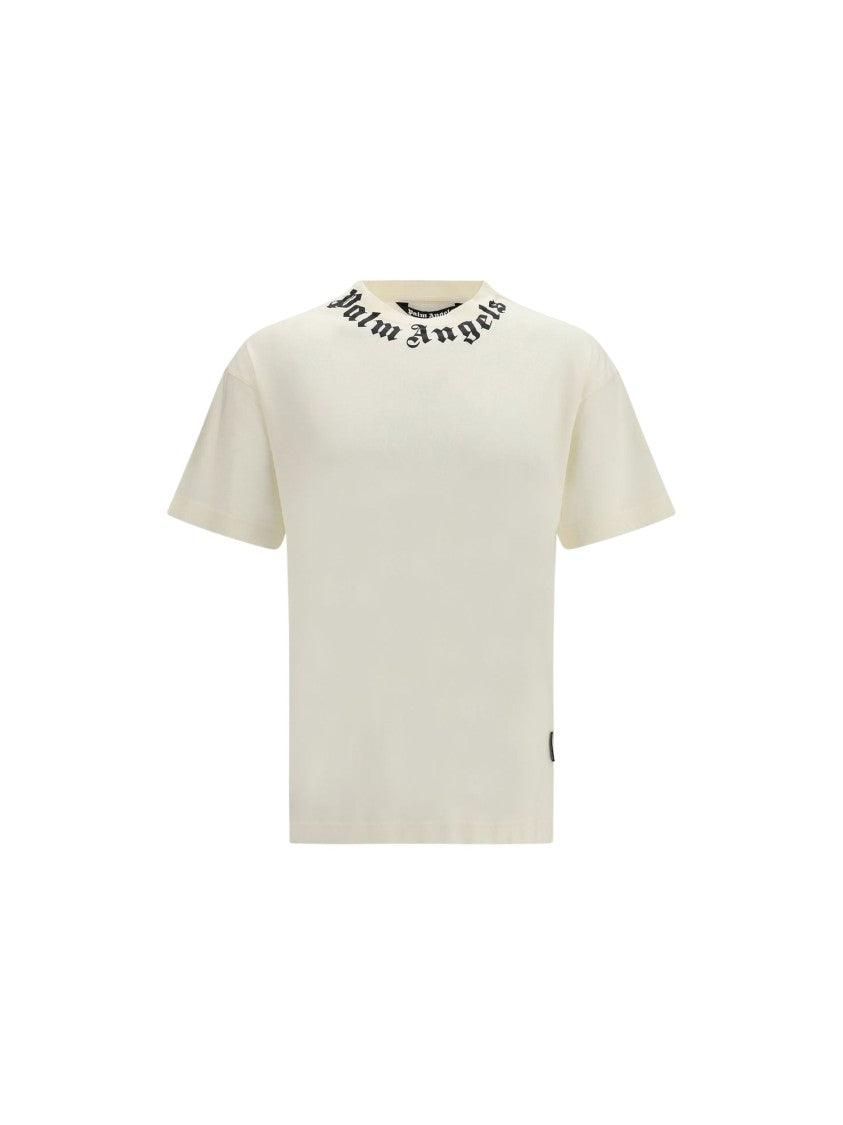 Palm Angels White Crewneck Logo Cotton T-Shirt