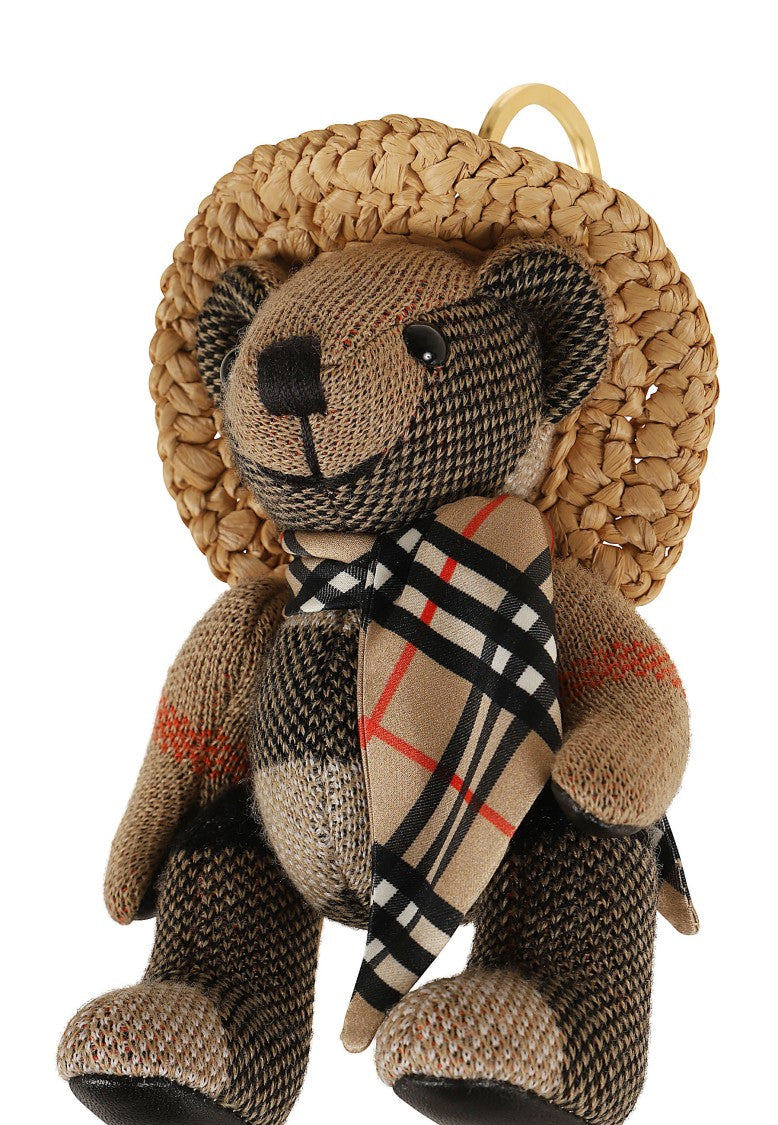 Burberry Ls Thomas Highgrove Bear Wool Check Raffia Hat Keyring