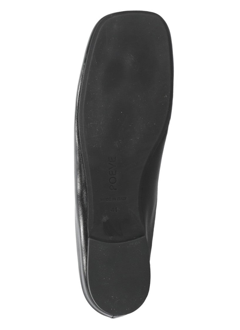 Poeve Black Squared Toe Elastic Slingback Mules
