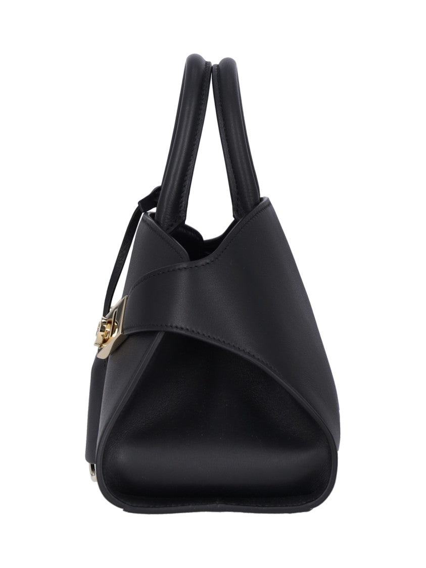 Ferragamo Black Hug Hammered Leather Mini Bag