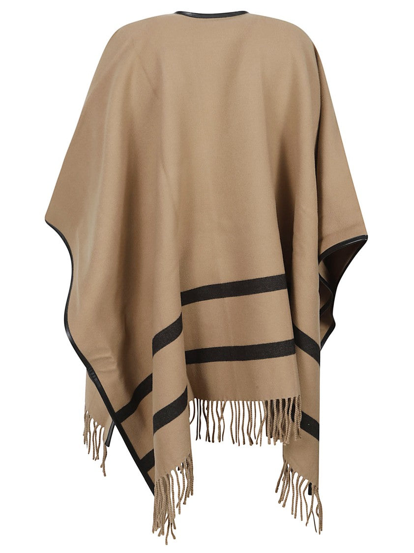 Max Mara Mxaaris Beige Fringed Tassel Wool Poncho