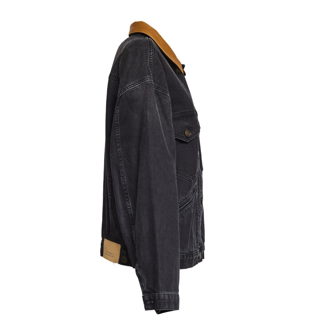 Isabel Marant Oversized Denim Jacket With Contrast Leather Collar