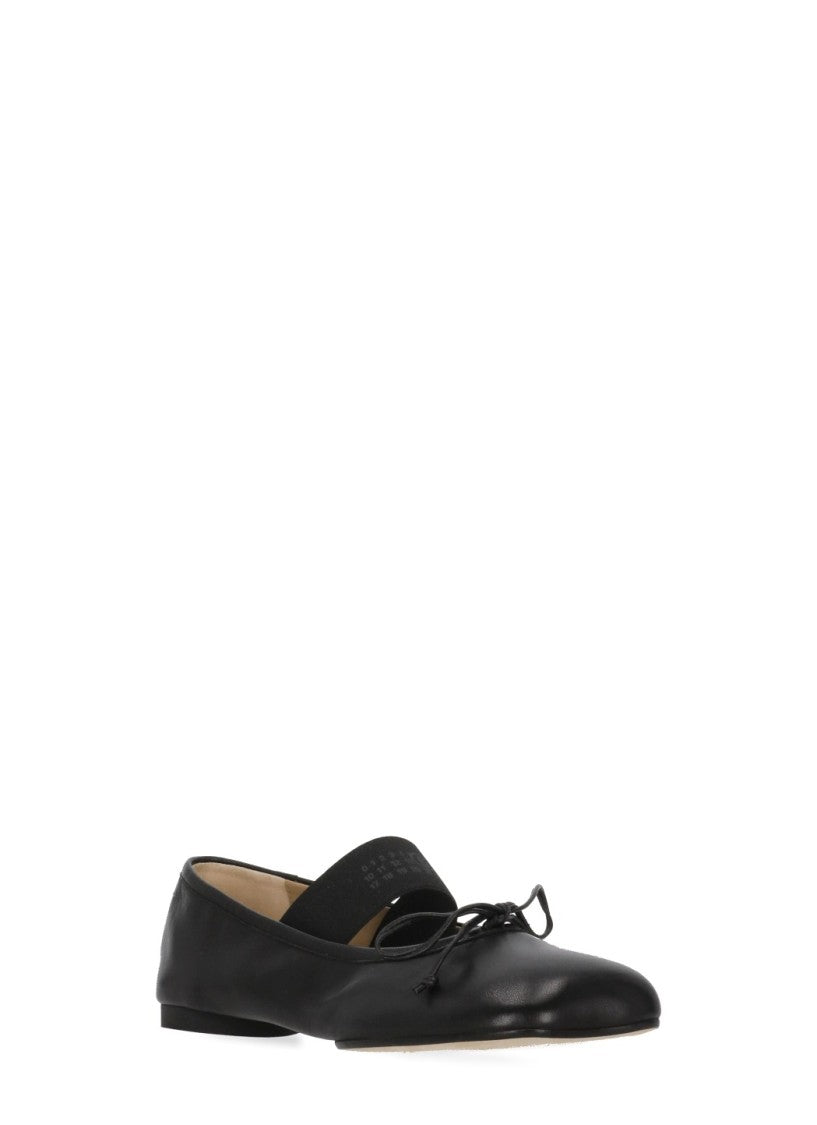Mm6 By Maison Margiela Squared Toe Leather Ballerinas With Iconic Four Stitches