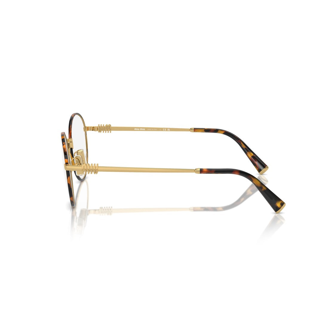 Miu Miu 0Mu 52Xv Round Tortoiseshell-Accented Eyeglasses