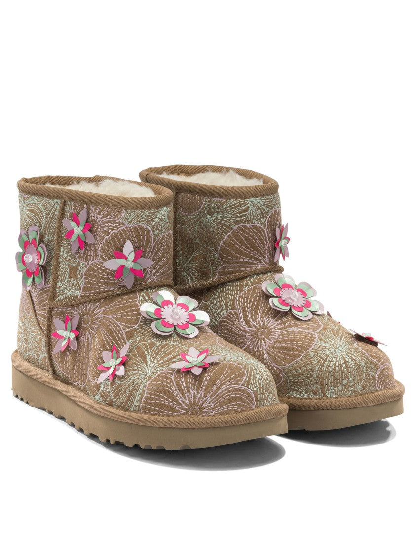 Ugg Playful Floral Suede Ankle Boots With 3D Appliqués