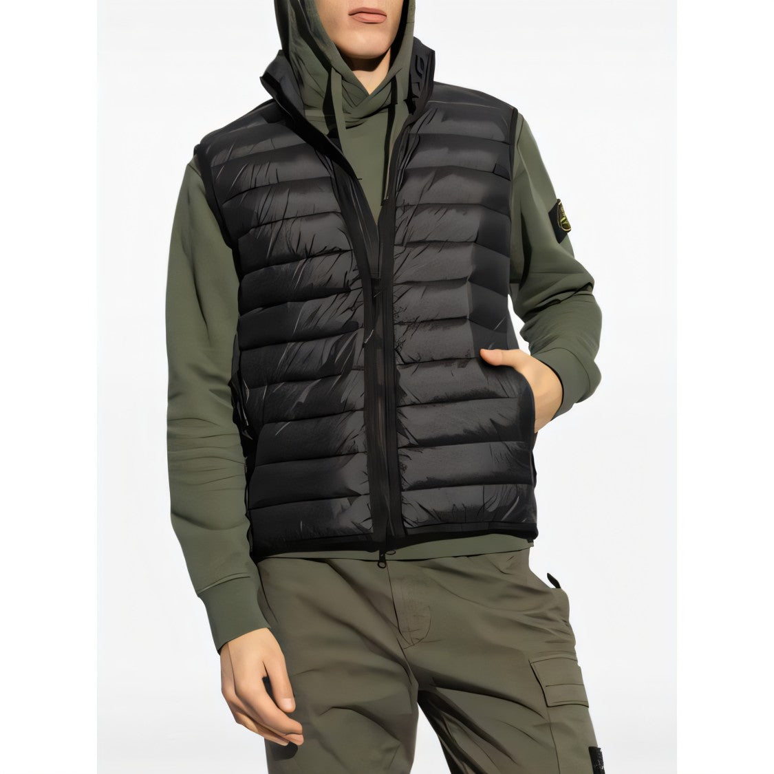 Stone Island Quilted Black Vest With High Collar And Zipper Closure
