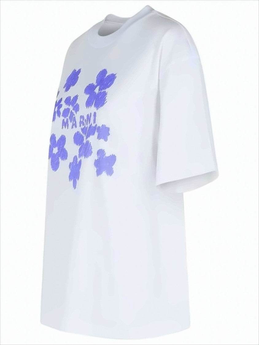 Marni White Short-Sleeve T-Shirt With Abstract Floral Design